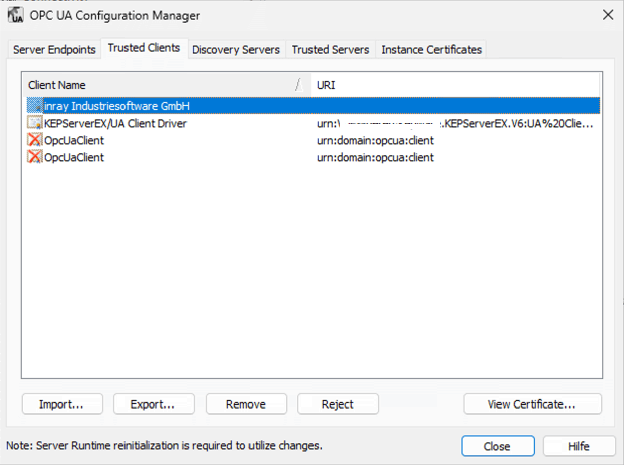 Management of trusted OPC UA client certificates with the KEPServerEX Management of trusted OPC UA client certificates with the KEPServerEX