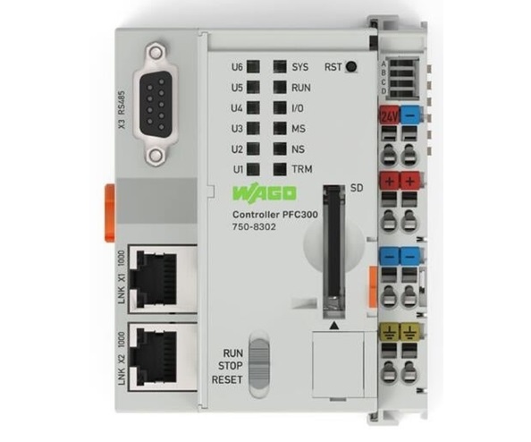 WAGO PFC300 controller (750-8302) as an edge device with PLC functionality and connections for modular I/O terminals