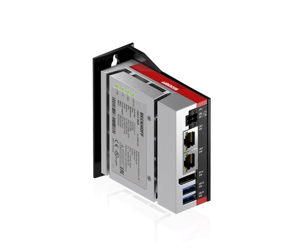 Beckhoff C6015 ultra-compact industrial PC with mounting bracket, two Ethernet and two USB ports